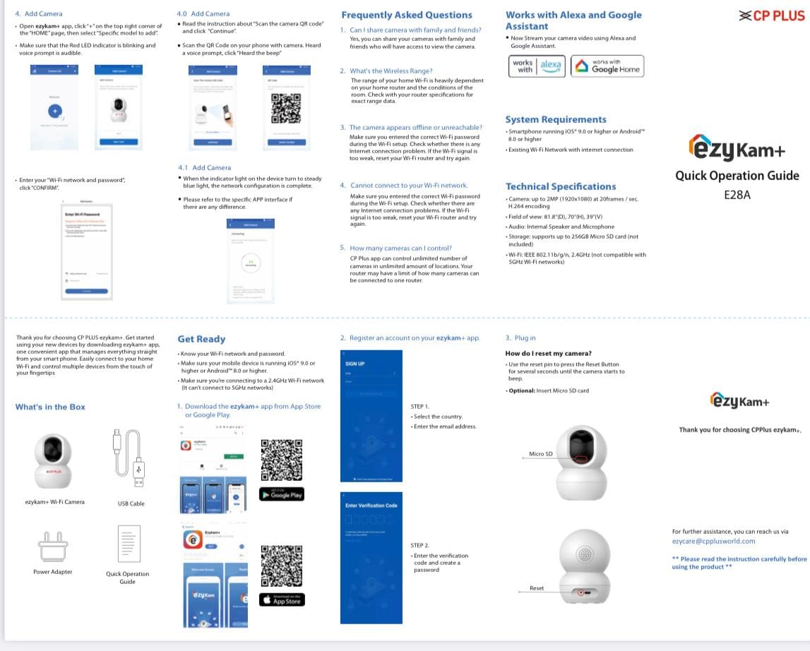 CP PLUS 2MP Full HD Wi-fi CCTV Camera | 360°View PT Camera | Motion Tracking | Cloud Monitoring | 2-Way Talk, Night Vision| Support SD Card (Up to 256 GB) | Privacy Mode - CP-E28A