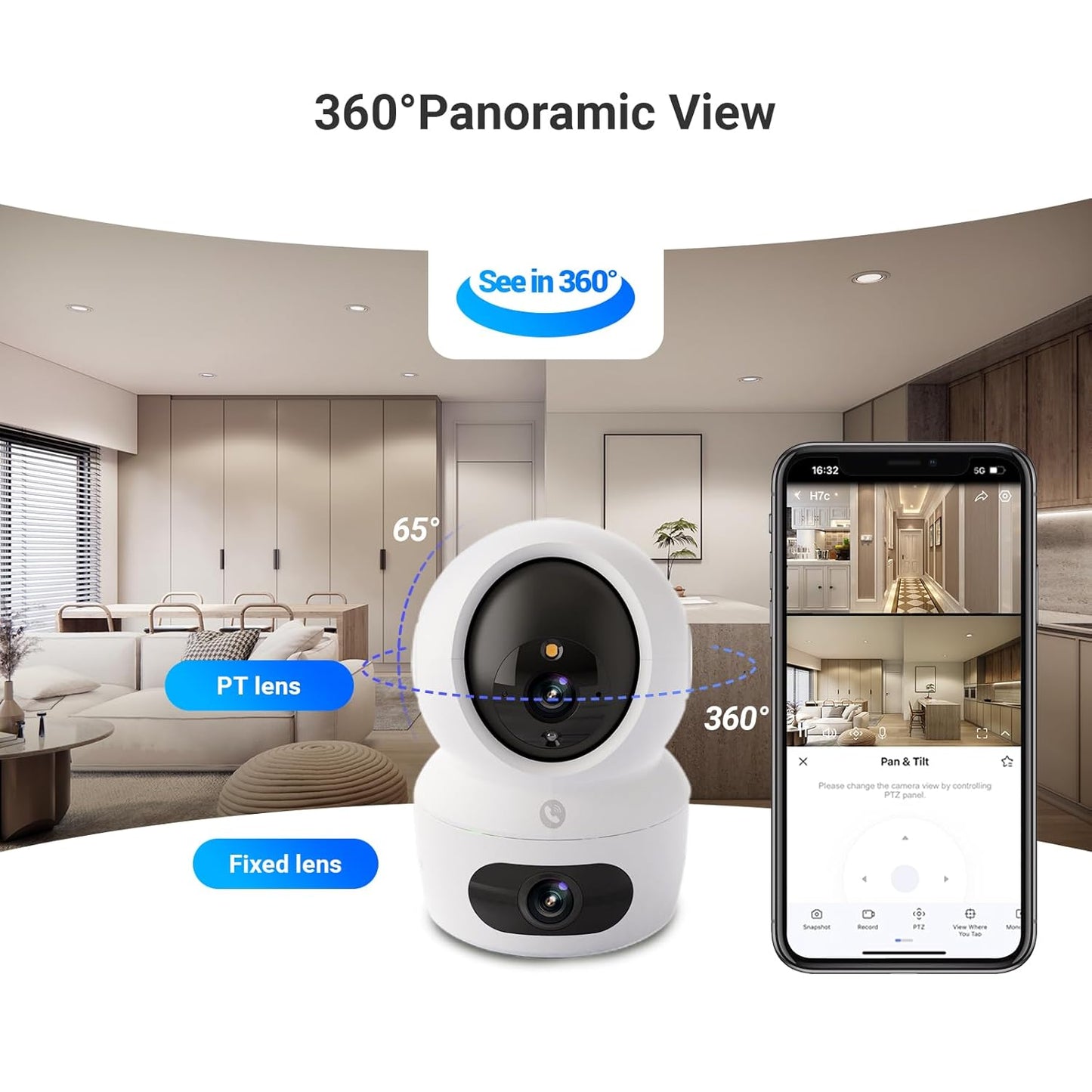 EZVIZ by Hikvision|H7C Dual-Lens Pan & Tilt Wi-Fi Camera|Dual 2k Lenses Resolution|Two Way Calling|360 Panoramic View|Color Night Vision|Privacy Mode|MicroSD Card Support Upto 512GB|White
