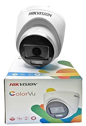 HIKVISION Color-VU DS-2CE70DF0T-PF 2 MP Night Vision Dome Indoor CCTV, Compatible for All HIKVISION 2MP and Above DVRs 3.6 mm Lens and Light Distance 20 m (Wired, White, 1080p)