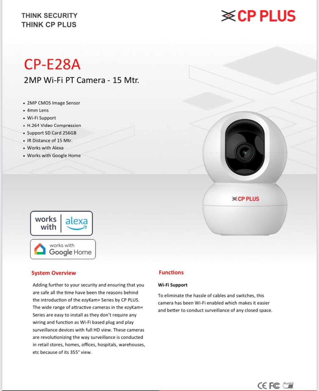 CP PLUS 2MP Full HD Wi-fi CCTV Camera | 360°View PT Camera | Motion Tracking | Cloud Monitoring | 2-Way Talk, Night Vision| Support SD Card (Up to 256 GB) | Privacy Mode - CP-E28A