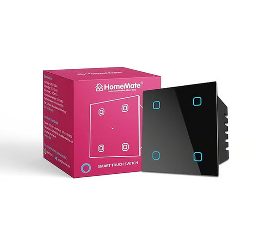 HomeMate® Wi-Fi Smart 4 Gang Touch Switch (Black, Pack of 1) | No Hub Required | Works with Amazon Alexa, Google Assistant & Siri